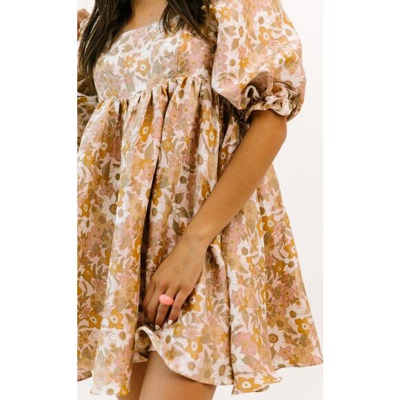 Storia Floral Shimmery Babydoll  Mini Dress Size S - Picture 5 of 6